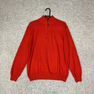 Polo Ralph Lauren 1/4 Zip Sweater Mens Large Orange Knit Pullover Preppy Casual